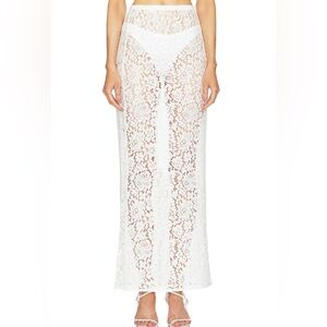 Ronny Kobo Crete Skirt White knit lace mesh coverup revolve sheer maxi